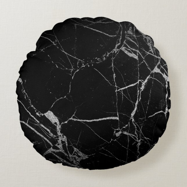 Cojín Redondo Mármol de vena negra y plateada (Anverso)