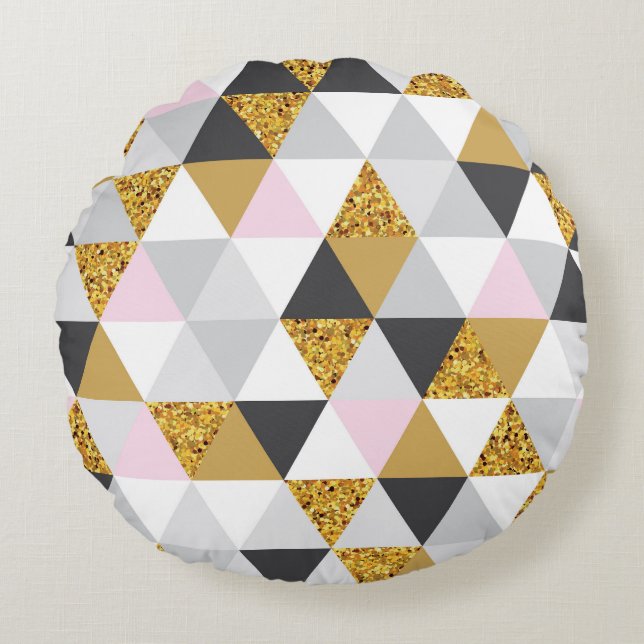 Cojín Redondo Mármol dorado, textura geométrica sin costura (Anverso)