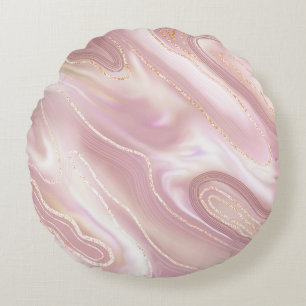 Cojín Redondo Mármol elegante: textura de oro rosa