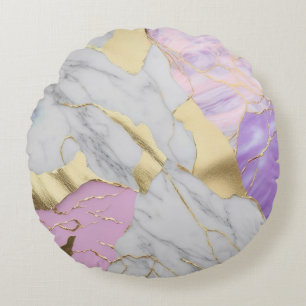 Cojín Redondo Mármol Luxe Lavanda y Dorado