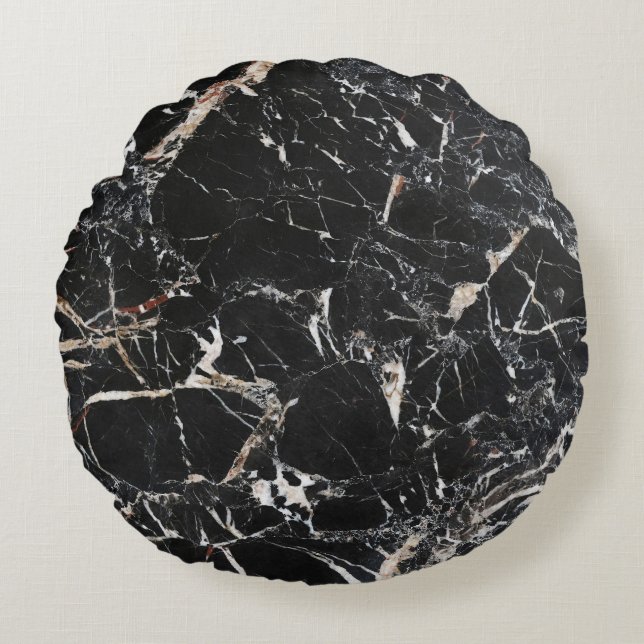 Cojín Redondo Mármol negro: textura natural abstracta. (Anverso)