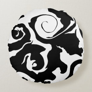 Cojín Redondo Mármol negro y blanco moderno en espiral