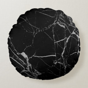Cojín Redondo Mármol venoso negro y plateado