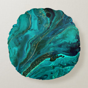 Cojín Redondo Mármol verde y oro: Textura de lujo