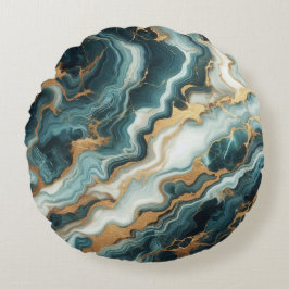 Cojín Redondo Mármol Verde Y Oro verde azulado