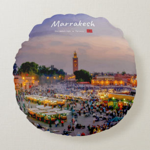 Cojín Redondo Marrakech, Marruecos - Plaza Jemaa el Fnaa