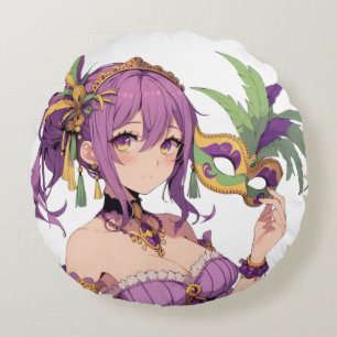 Cojín Redondo Máscara Anime Mardi Gras