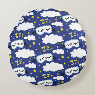 Cojín Redondo Máscaras de Sueño Nubes y Estrellas Amarillas