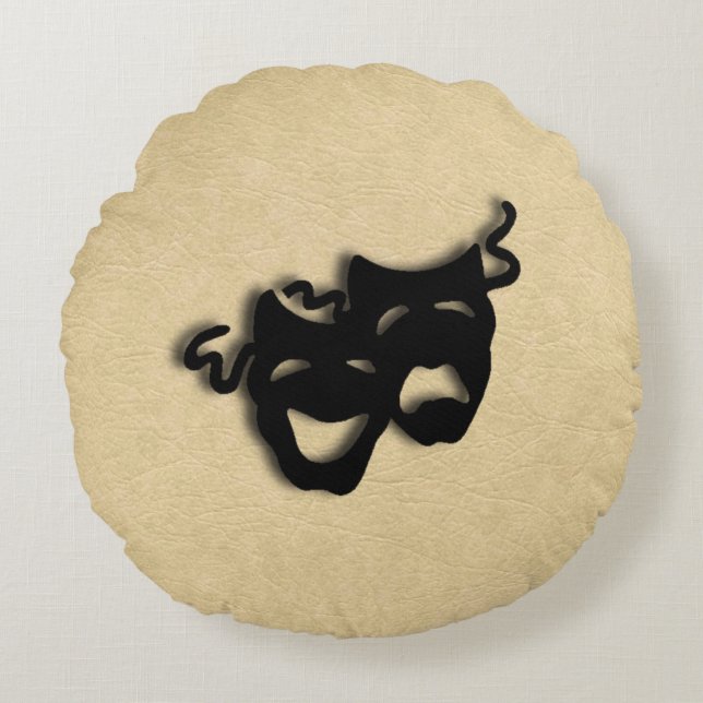 Cojín Redondo Máscaras de Teatro de Comedia y Tragedia (Anverso)