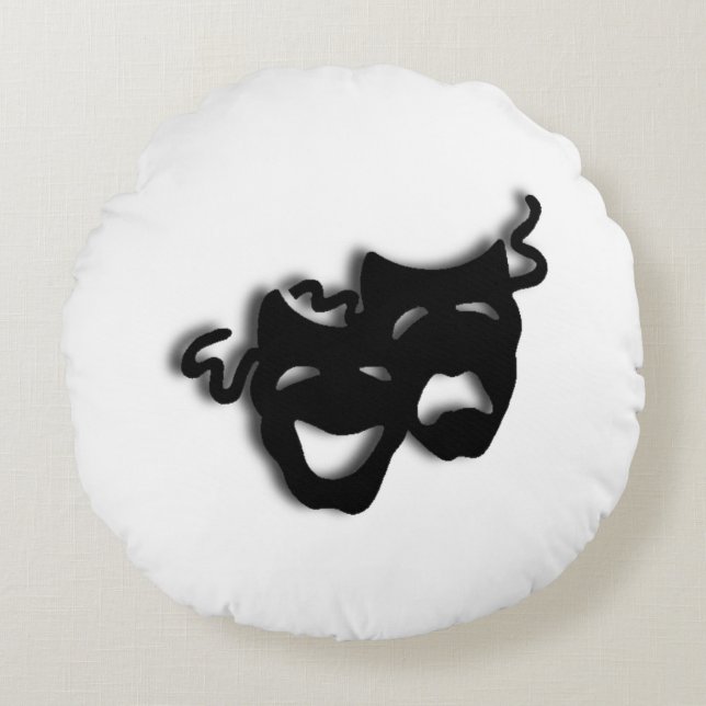 Cojín Redondo Máscaras de teatro de comedia y tragedia (Anverso)