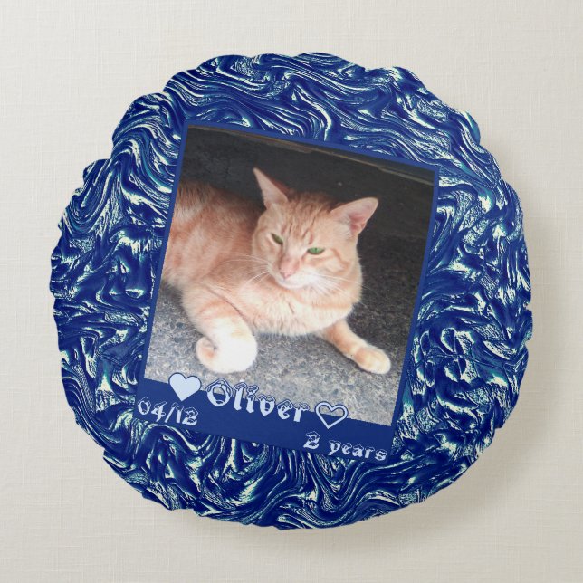 Cojín Redondo mascota del gato fotográfico del marco del persona (Anverso)