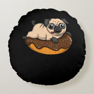 Cojín Redondo Mascota gracioso de perro que monta en Donut