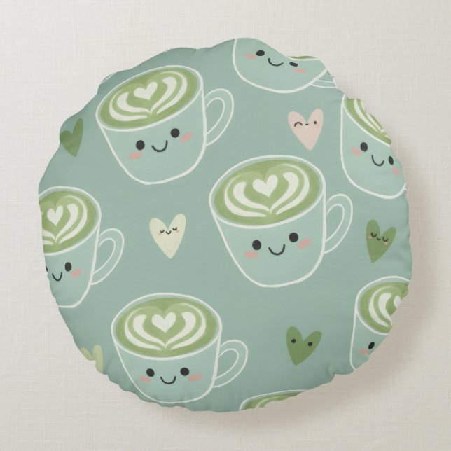 Cojín Redondo Matcha Love Latte Kawaii Round Pillow (Reverso)