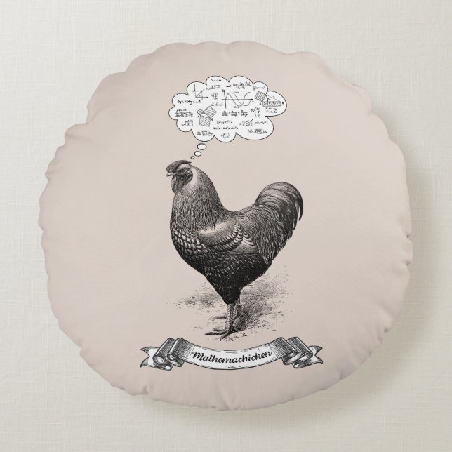 Cojín Redondo Mathemachicken Funny Math Chicken Pun Chiste (Anverso)