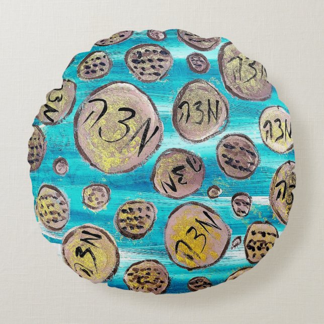 Cojín Redondo Matzah moderno y alegre (Anverso)