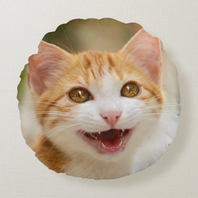 Cojín Redondo Maullido divertido sonriente lindo del gato del (Anverso)