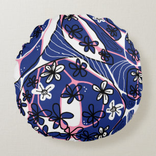Cojín Redondo Máximo arte de Neuro Floral - Blanco Rosa Azul