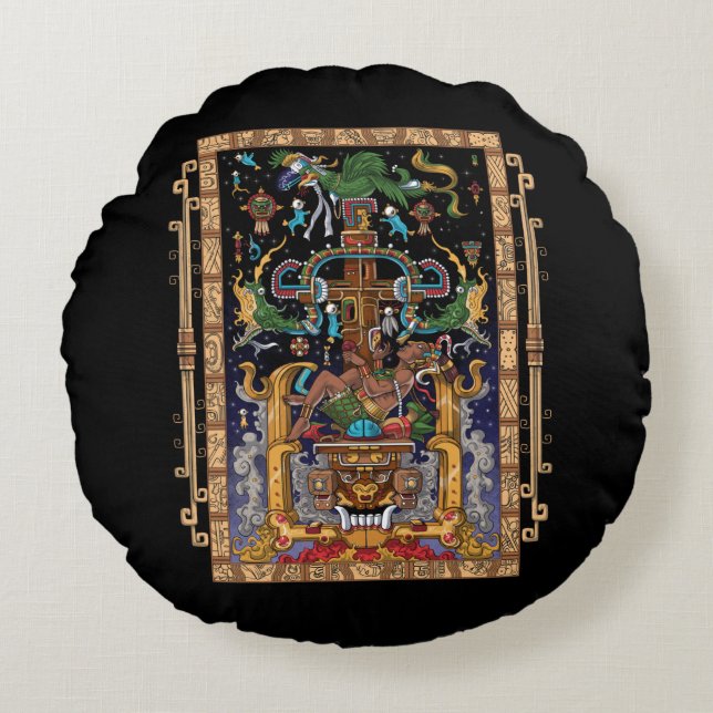 Cojín Redondo Mayan Astronaut King Pakal (Anverso)