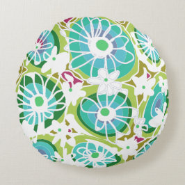 Cojín Redondo Mazipoodles Love Flowers - Blanco morado verde Ver