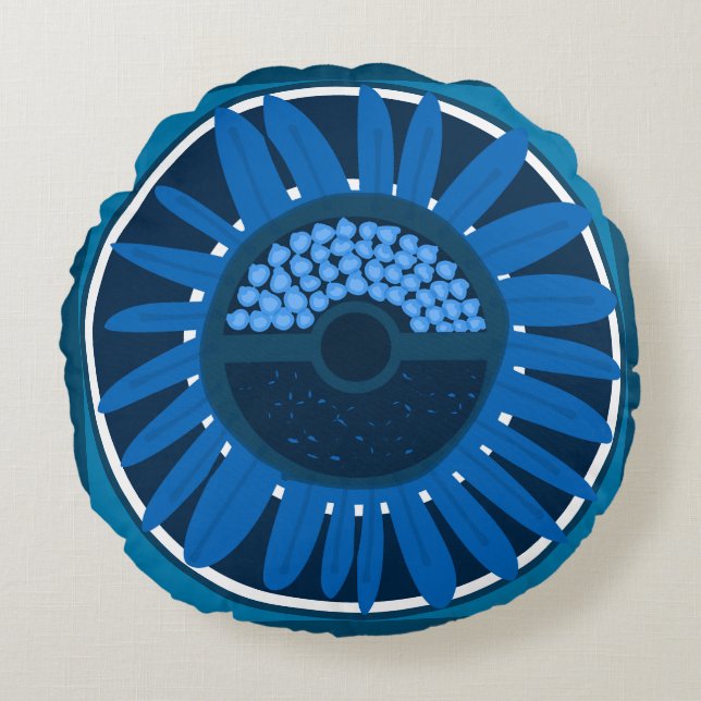 Cojín Redondo Mazipoodles Sunflower Sunshine: Azul 2 (Anverso)