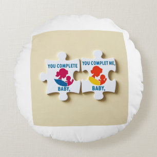Cojín Redondo Me completas, bebé, pieza de rompecabezas