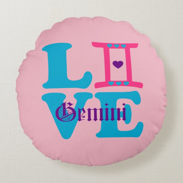 Cojín Redondo ♊ 😍 me encanta el Rótulo Gemini-Best Zodiac (Anverso)