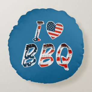 Cojín Redondo Me encanta la barbacoa, patriota estadounidense