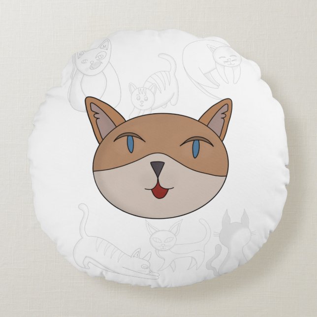 Cojín Redondo Me encanta la cubierta de duvet de gatos (Anverso)