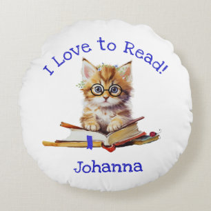Cojín Redondo Me encanta leer con gatito lindo
