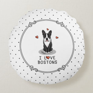 Cojín Redondo Me encantan los Bostons Boston Terriers (blanco y 