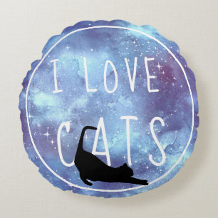 Cojín Redondo Me encantan los gatos - Galaxia acuarela Inspirado