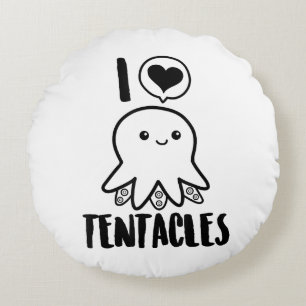 Cojín Redondo Me encantan los tentacles camisetas de café pulpo