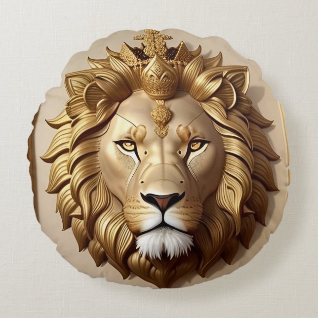 Cojín Redondo Medalla del León Dorado con Corona (Anverso)