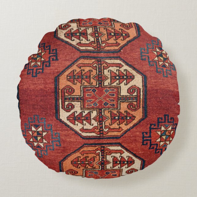 Cojín Redondo Medallas del Naranja Red Turkestán  (Anverso)