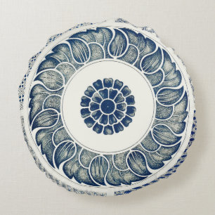 Cojín Redondo Medallón Chino: Chinoiserie Azul Índigo