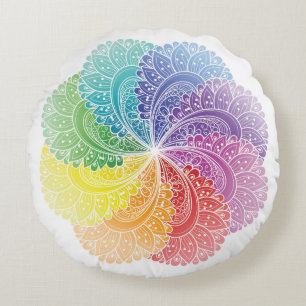 Cojín Redondo Mediación del arcoiris de Mandala