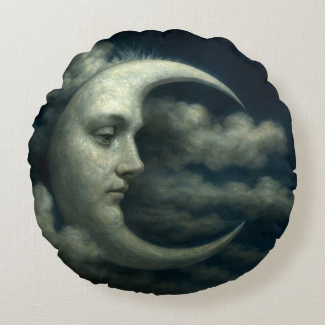 Cojín Redondo Medialuna celestial y cara del sol (Anverso)