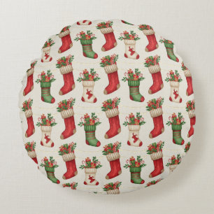 Cojín Redondo Medias de Navidad Patrón Continuo