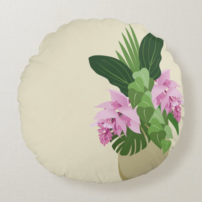 Cojín Redondo Medinilla Tropical Flor Rosa Nombre De La Vasa Ama (Anverso)