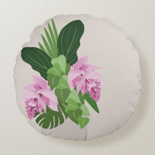Cojín Redondo Medinilla Tropical Rosa Vase Beige