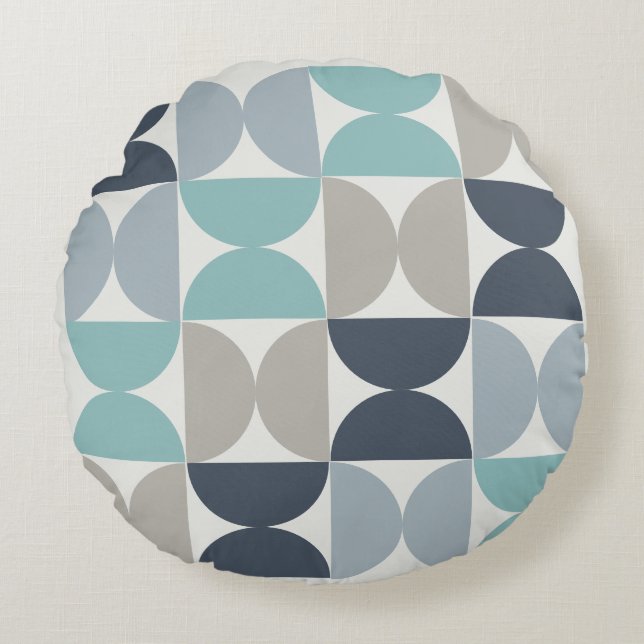 Cojín Redondo Medio siglo Verde azul y gris moderno (Anverso)