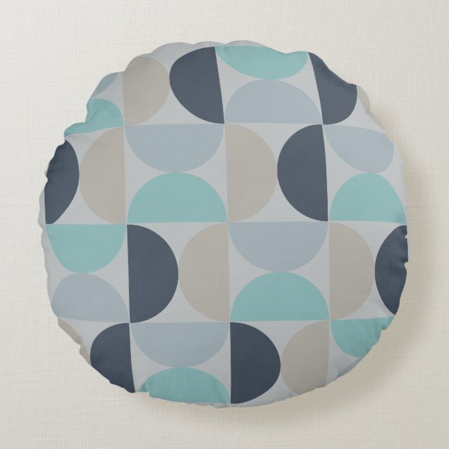 Cojín Redondo Medio siglo Verde azul y gris moderno (Anverso)