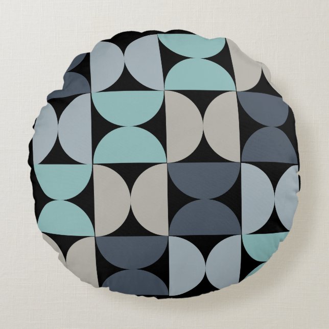Cojín Redondo Medio siglo Verde azul y gris moderno (Anverso)