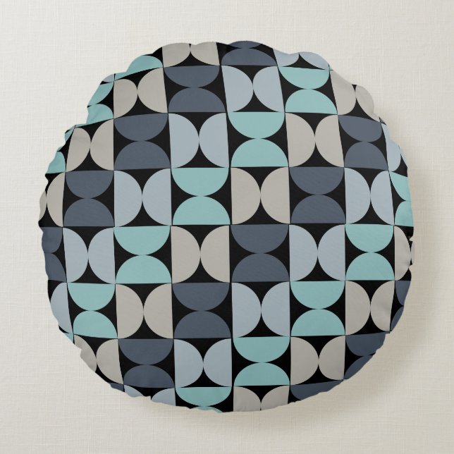 Cojín Redondo Medio siglo Verde azul y gris moderno (Anverso)