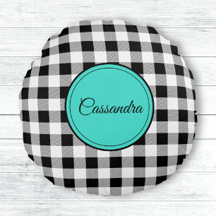 Cojín Redondo Meditación de Cuadro de Búfalo en Blanco y Negro