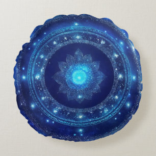 Cojín Redondo Meditación de Mandala Azul del Tercer Ojo Chakra