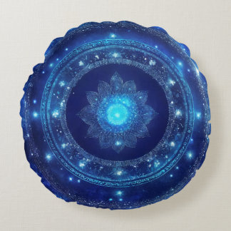 Cojín Redondo Meditación de Mandala Azul del Tercer Ojo Chakra