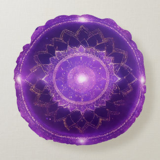 Cojín Redondo Meditación de Mandala Púrpura del Chakra Corona