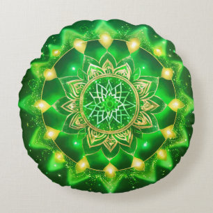 Cojín Redondo Meditación del Mandala Verde del Chakra del Corazó