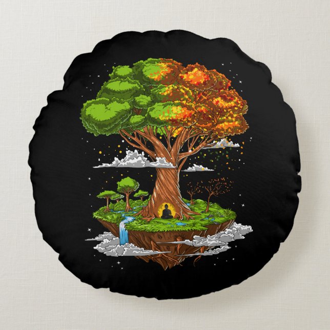 Cojín Redondo Meditación Zen Árbol De Vida (Anverso)